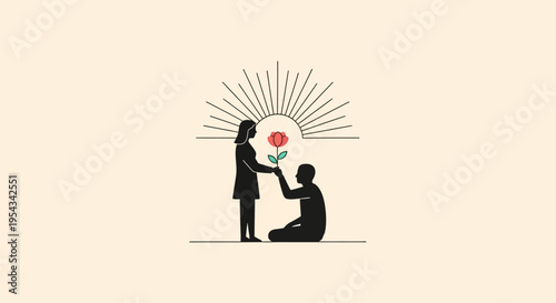 Silhouette of couple holding heart-shaped balloon at sunset with radiant light rays