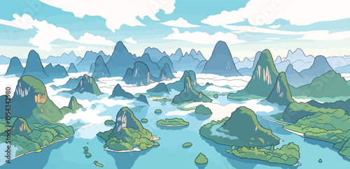 Scenic view of mountains and water in a landscape with clouds in the background during daylight hours