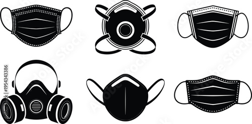 Protective face masks and respirators vector set, medical safety equipment icons healthcare illustration