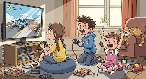 Family Playing Video Games Together.
