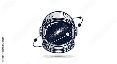 Astronaut Helmet Containing Galaxy Space Illustration