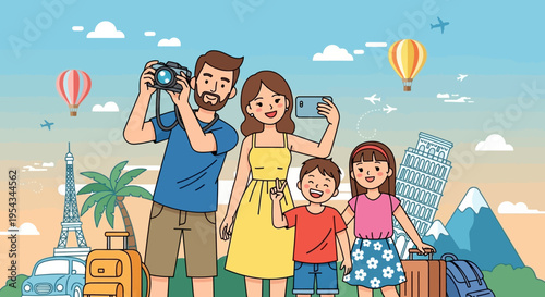 Happy Family Taking Photos Together Vacation.