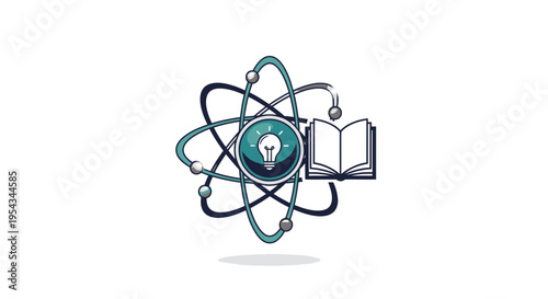 Atomic Knowledge: Lightbulb with Open Book and Orbital Structure