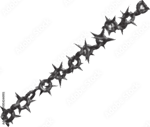 Gritty metal chain segment featuring dangerous sharp spikes on every link.