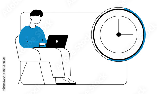 Remote Work Time Management Illustration – Productivity Laptop Vector Design