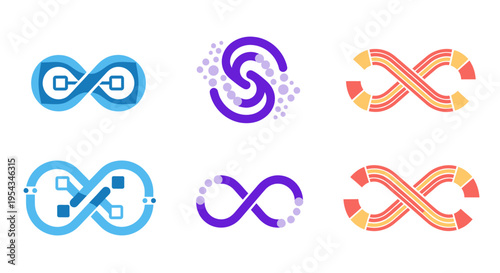 Assorted infinity loop icons in blue, purple, and orange for graphic design and branding use.