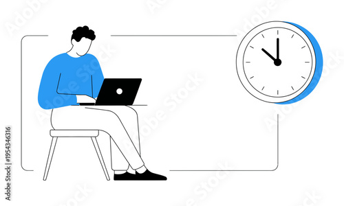 Remote Work Time Management Illustration – Productivity Laptop Vector Design