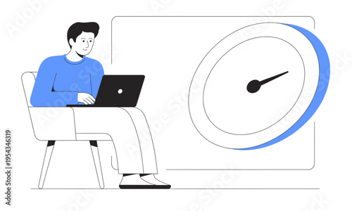 Remote Work Time Management Illustration – Productivity Laptop Vector Design