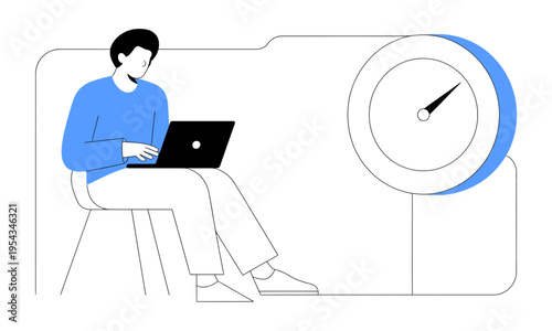 Remote Work Time Management Illustration – Productivity Laptop Vector Design