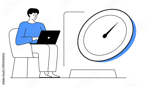 Remote Work Time Management Illustration – Productivity Laptop Vector Design