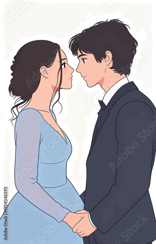 Young couple holding hands and staring into each other's eyes in a simple, sweet moment of connection