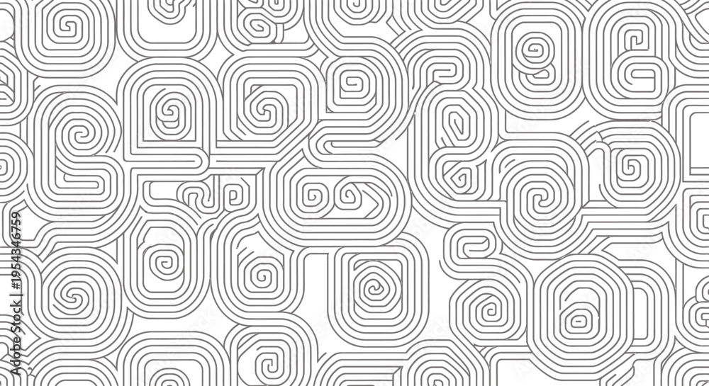 Naklejka premium Abstract geometric spiral tile pattern as seamless grayscale background.