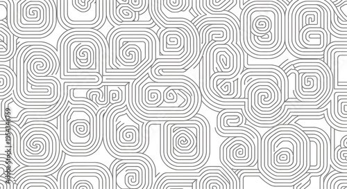 Abstract geometric spiral tile pattern as seamless grayscale background.