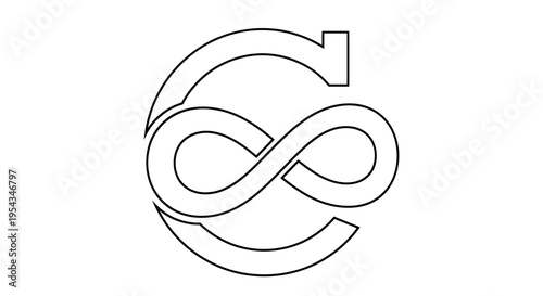 Abstract infinity loop with circular arrows, a minimalist vector symbol design.