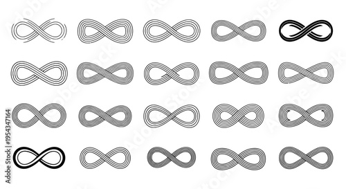 Collection of gray infinity symbols arranged in a repetitive abstract grid pattern.