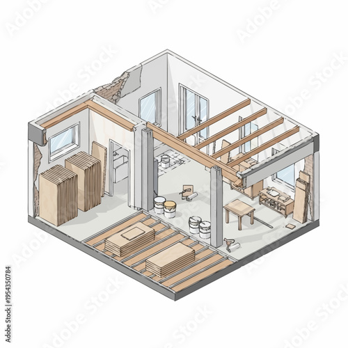 Interior Renovation Project Showing Construction and Materials.