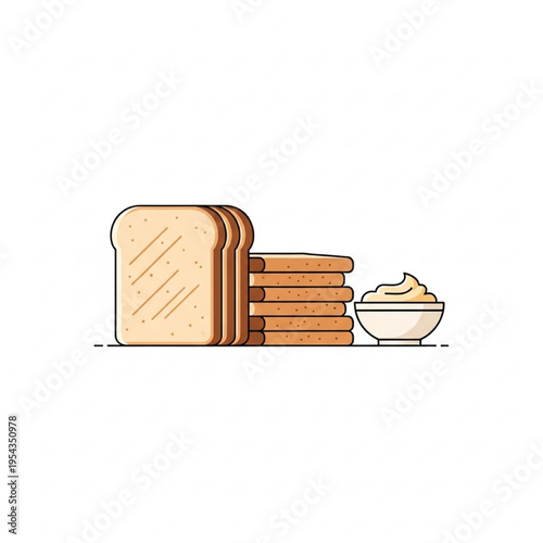 Minimalist Melba Toast Vector Illustration with Butter Spread and Crisp Snack Flat Design
