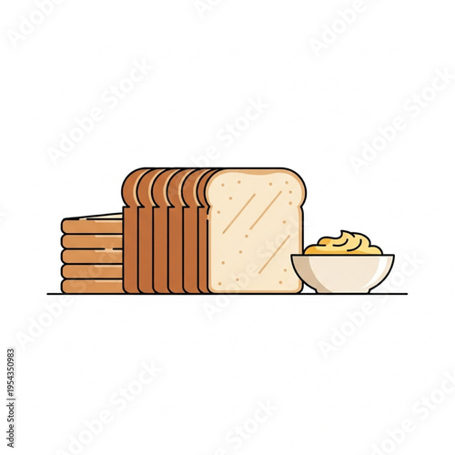 Minimalist Melba Toast Vector Illustration with Butter Spread and Crisp Snack Flat Design