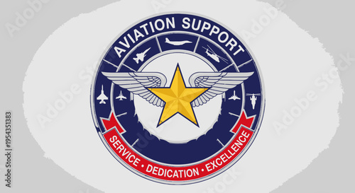 Aviation Support Emblem with Star and Aircraft - Service, Dedication, Excellence