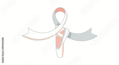Ballet Pointe Shoe with Ribbon Awareness Symbol for Cancer Support