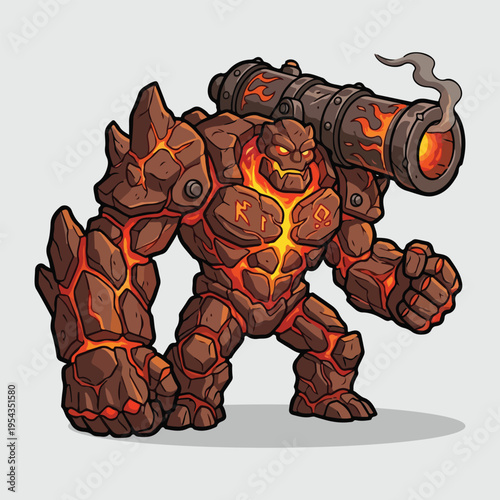 Lava Golem Monster with Cannon