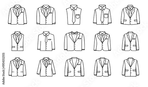 Formal suit and tie outline icons vector corporate clothing symbol set