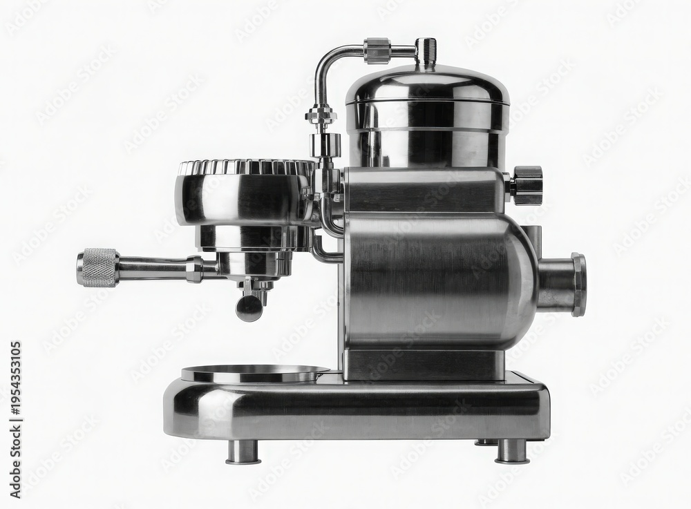 Fototapeta premium Polished stainless steel espresso machine for brewing coffee and preparing beverages