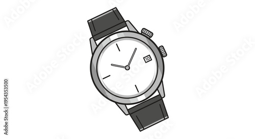 Classic Wristwatch with Leather Strap, Time Display, Modern Accessory
