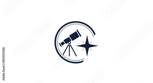 Celestial Observation: Telescope and Star in Circular Frame