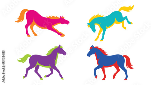 Vibrant stylized vector horses set in dynamic poses