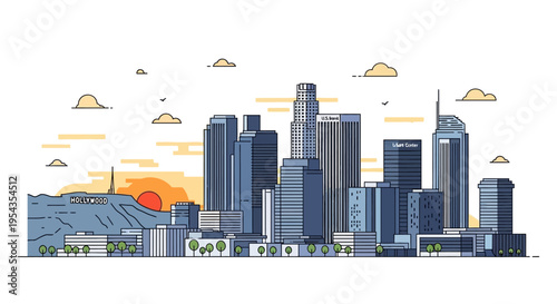 City Skyline with Tall Buildings Downtown.