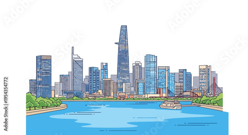 City Skyline with Waterfront View.