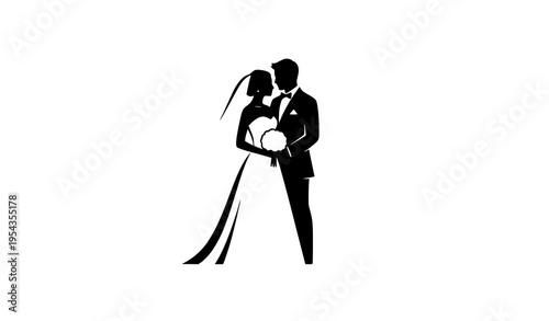 Modern abstract wedding couple silhouette vector bride and groom icon design isolated on white background