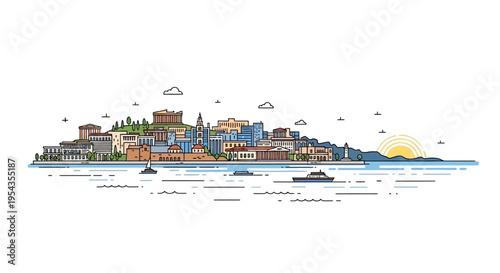 Colorful buildings on a waterfront.