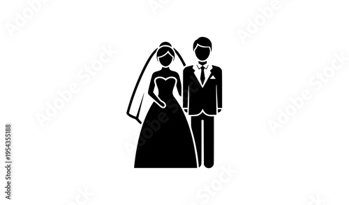 Abstract bride and groom silhouette vector simple wedding couple icon isolated on white background