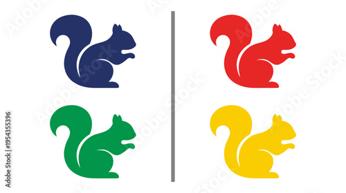 Colorful squirrel silhouette vector illustration set with blue, red, green, yellow design, animal profile art, wildlife concept, nature symbol, creative modern graphic collection
