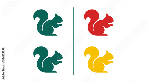 Colorful squirrel silhouette vector illustration set with blue, red, green, yellow design, animal profile art, wildlife concept, nature symbol, creative modern graphic collection