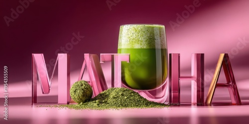 Matcha Drink Poster Pink Background Green Tea Beverage Cafe Restaurant Banner