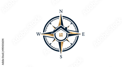 Compass Rose with House Icon - Direction and Real Estate Concept