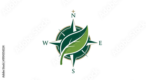 Compass with Leaf Element - Direction and Nature Symbol