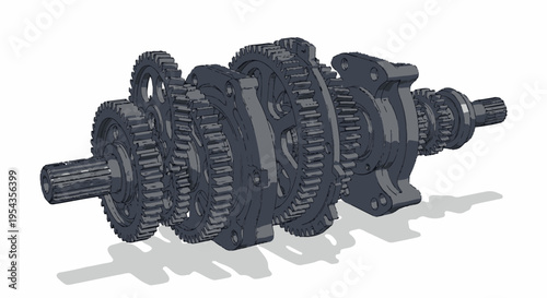 Complex Mechanical Gear System Illustration - Industrial Engineering Design
