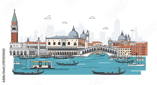 Gondolas on Venice Canals Italy.