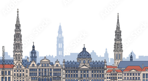 Gray buildings with tall spires architecture.