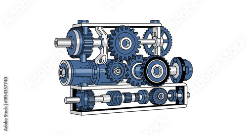 Complex Mechanical Gears System Illustration - Industrial Engineering Concept