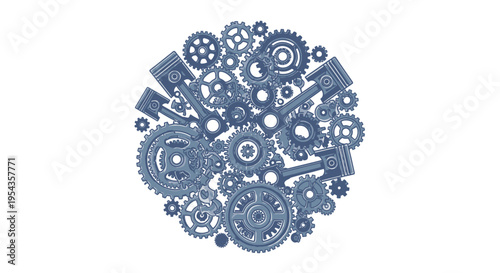Complex Mechanical System Illustration - Gears and Engine Parts