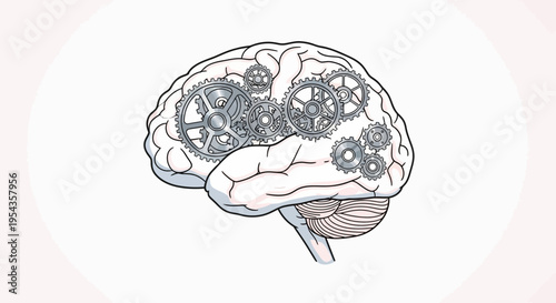 Brain with gears inside thinking concept creative mind