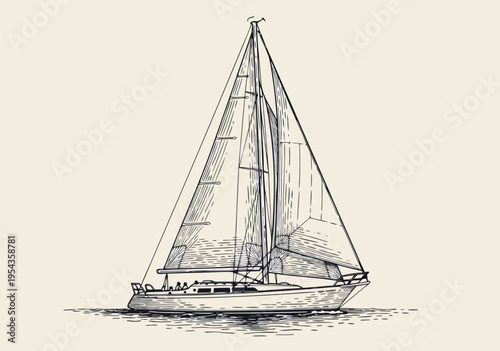 Vector illustration of a detailed sailboat with sails up, perfect for maritime and adventure themes
