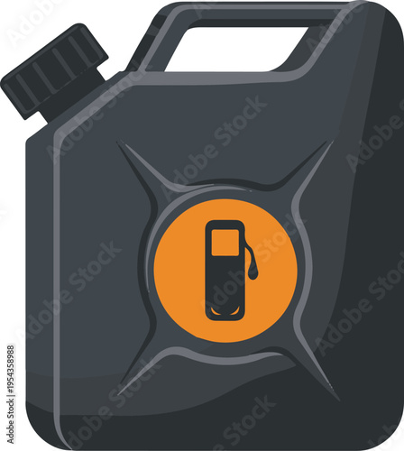 Black jerrycan with fuel symbol for transporting liquids