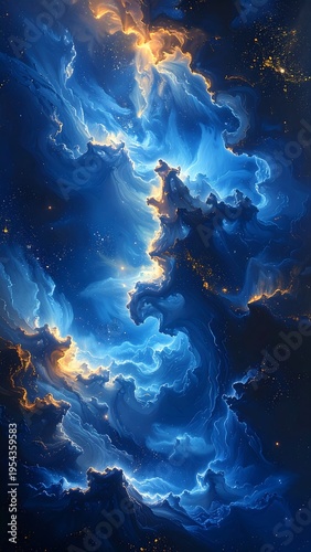 A vibrant blue and orange cosmic nebula in space