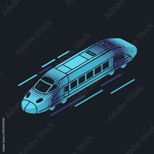 Futuristic Train with Neon Lights Moving Fast.
